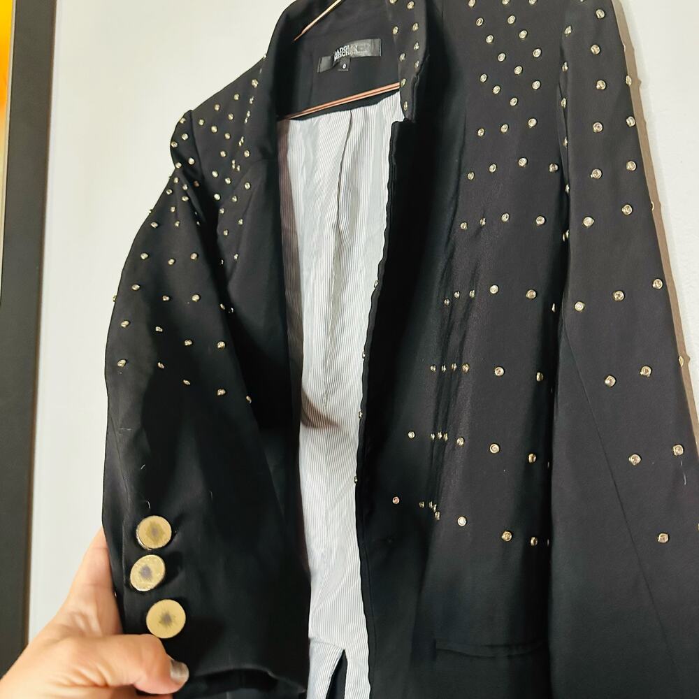 BADGLEY MISCHKA Black Gold Studded Grommets Tailored Edgy Blazer Size 0 - Picture 12 of 12